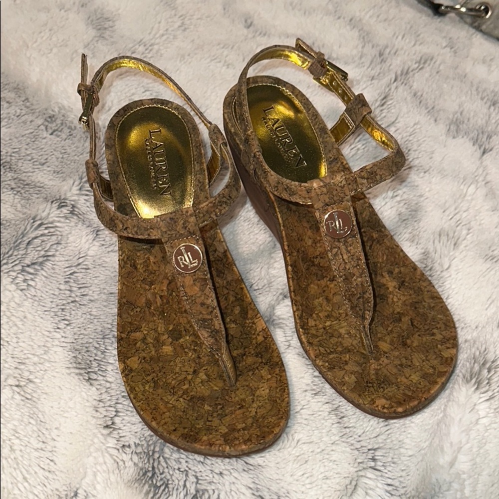 Ralph Lauren Cork Wedged Sandals SZ 7.5
